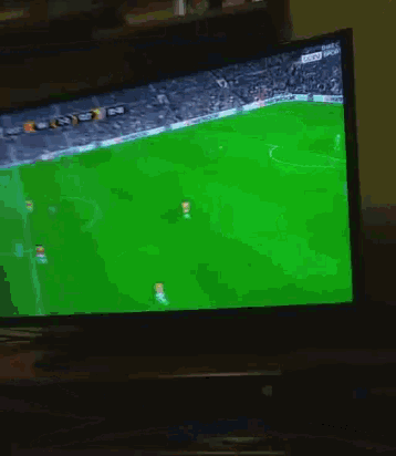 a soccer game is being played on a television