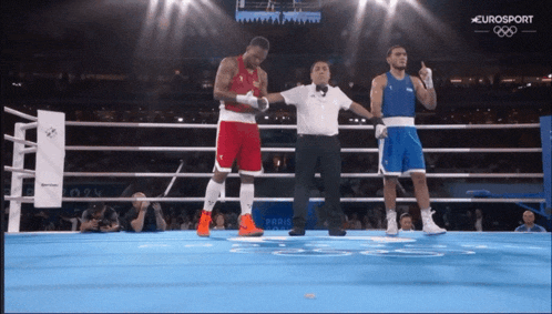 two boxers are in a boxing ring with a eurosport logo on the bottom left