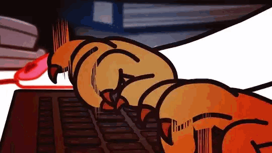 a cartoon character is typing on a keyboard with the letter a visible