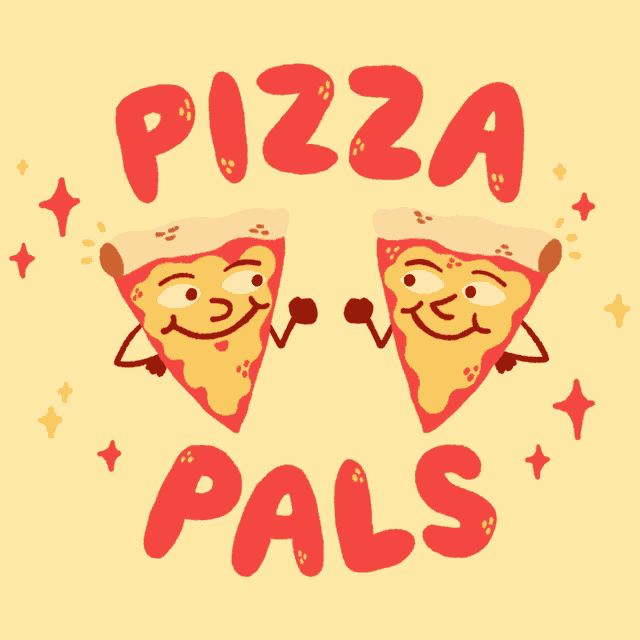 two slices of pizza are giving each other a fist bump with the words pizza pals below them
