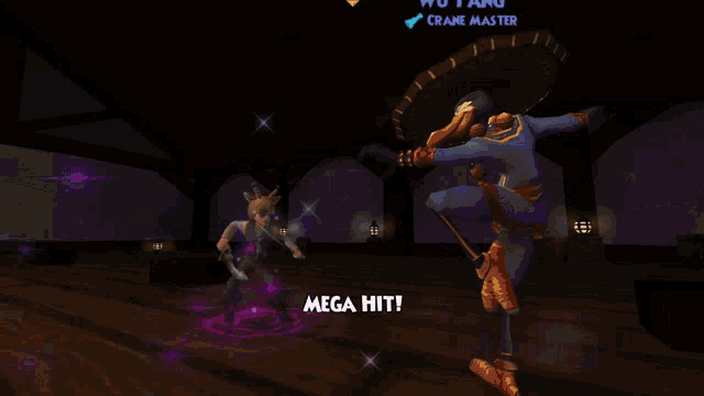 a video game shows a man kicking another man and the words mega hit