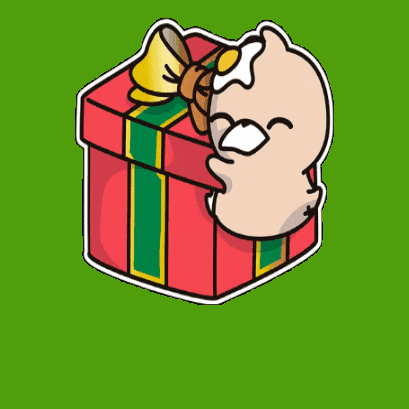 a cartoon drawing of a cat sitting in a gift box