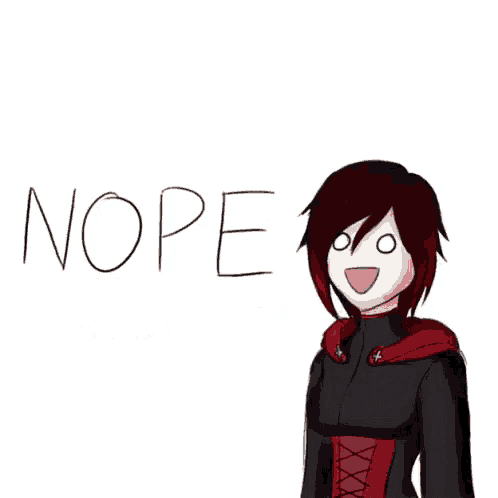 a drawing of a girl with the word nope written above her head