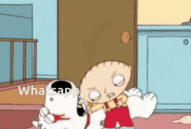 a cartoon of stewie and snoopy with the word whatsapp on the bottom