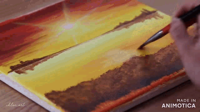 a person is painting a sunset on a canvas made by animatica