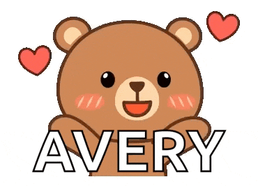 a teddy bear with hearts and the name avery on it
