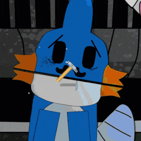 a cartoon character with a mustache is holding a cigarette in his mouth