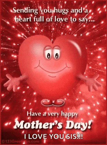 a greeting card for mother 's day with a red heart with a face on it
