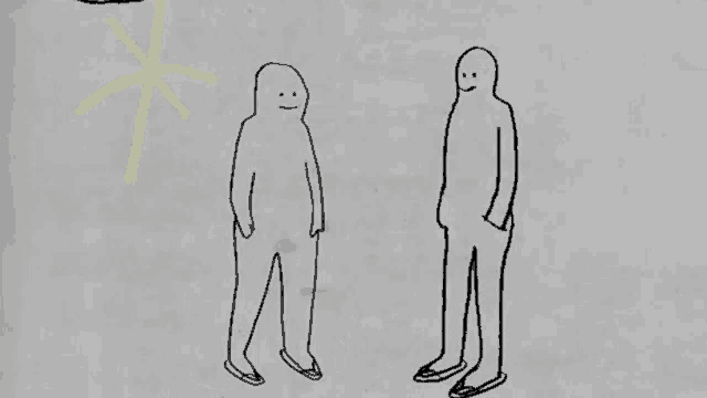 a drawing of two people with a speech bubble saying cool