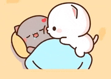 a cartoon of a cat and a dog laying next to each other on a bed .