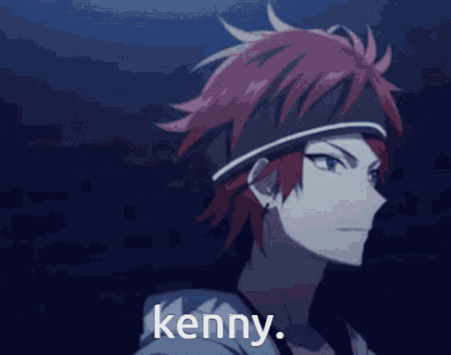 a close up of a person with red hair and the word kenny
