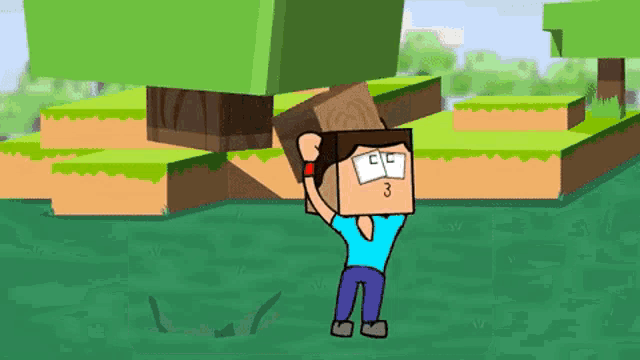 a cartoon of a man holding a piece of wood with the number 3 on his face