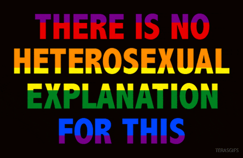 a black background with rainbow colored text that says there is no heterosexual explanation for this
