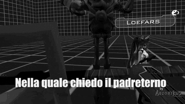 a black and white image of a video game character with the caption " loefars jolly "