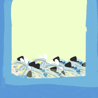 a cartoon drawing of a hand reaching out over a pile of fish