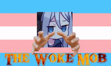 a picture of a girl with the words " the woke mob " behind her