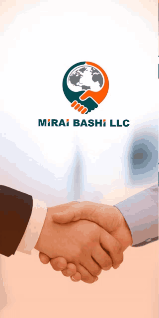 two people shaking hands with mirai bashi llc written on the top