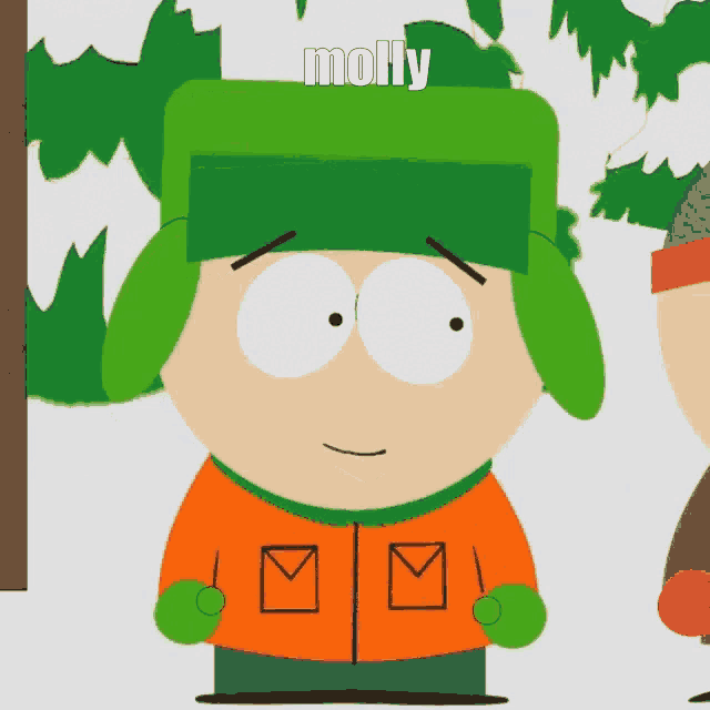 a cartoon character with molly written on the top of his hat