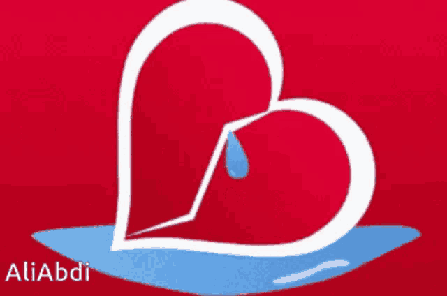 a red background with a white heart with a drop of water in it