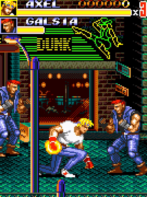 a video game screen shows axel and galsia fighting each other