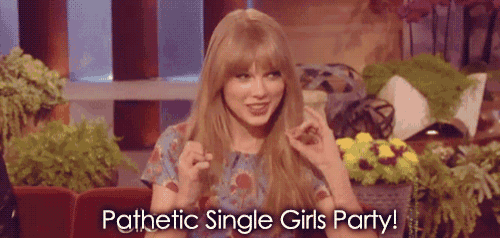 a woman says pathetic single girls party while sitting in a chair