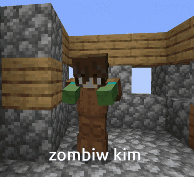 a minecraft character with the name zombiw kim written on the bottom
