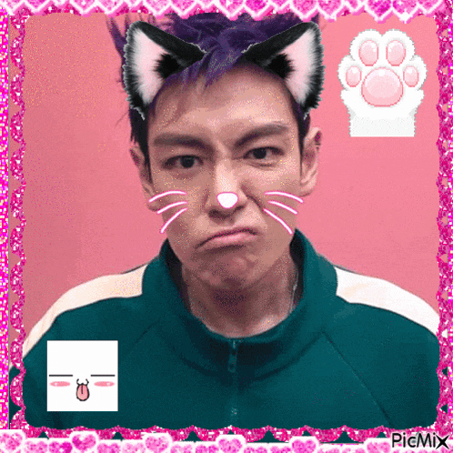 a picture of a man with cat ears and a paw print