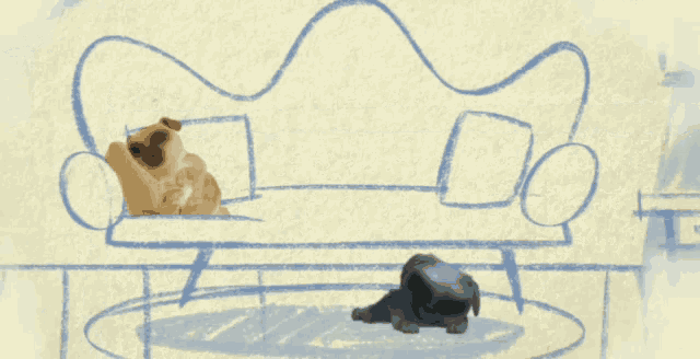 two pugs are standing next to each other on a drawing