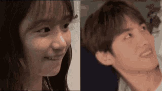 a man and a woman are looking at each other .
