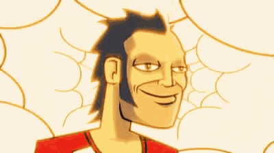 a close up of a cartoon character 's face making a funny face .