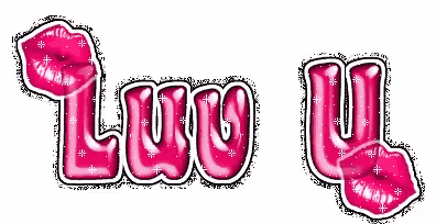 the word luv is written in pink letters with a kiss