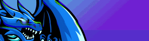 a blue dragon with a purple background and a green eye