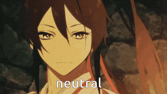 a close up of a girl with the word neutral written on the bottom