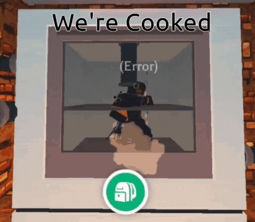a computer screen says we 're cooked and has an error