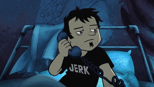 a cartoon character with a shirt that says jerk