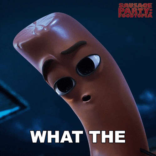a sausage from the movie sausage party foodtopia is asking what the