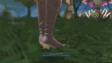 a video game screen shows a person standing in a field with chinese writing on it