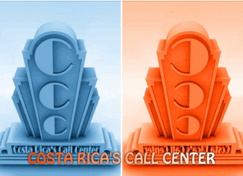 the costa rica 's call center is shown in blue and orange colors