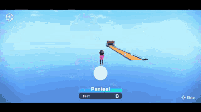 a video game screen shows a person standing on a ball with the word paniaal on the bottom