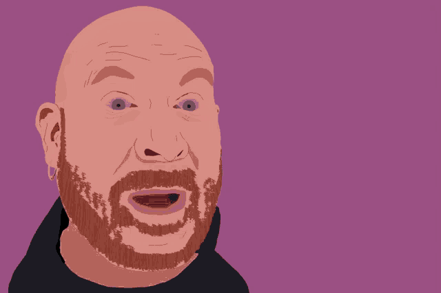 a man with a beard is laughing with a speech bubble that says " haha "