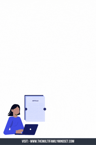a poster for a multifamily investing course with a woman using a laptop