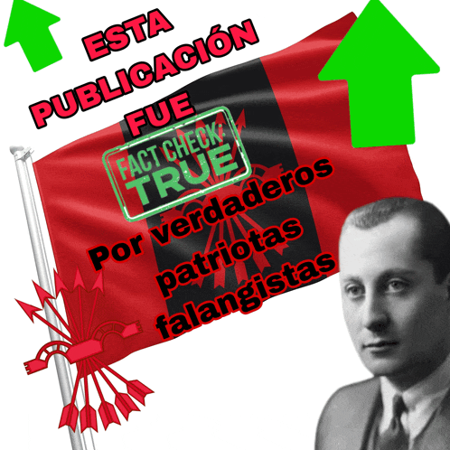 a man stands in front of a flag that says " esta publicacion fue "