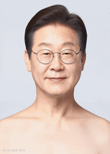 a man without a shirt is wearing glasses and smiling for the camera