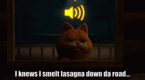 Garfield I Knews I Smell Lasagna Down Da Road GIF - Garfield I Knews I Smell Lasagna Down Da Road Lasagna GIFs
