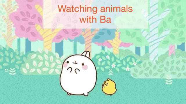 a cartoon of a rabbit and a chicken with the words " watching animals with ba " above them