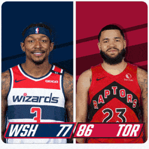 a wizards player and a raptors player are shown side by side