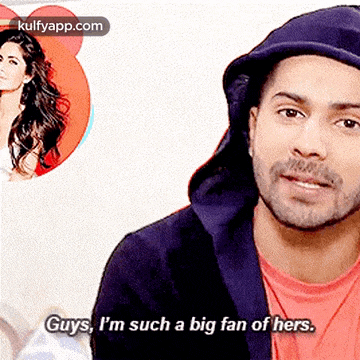 a man says guys i 'm such a big fan of hers in front of a picture of a woman