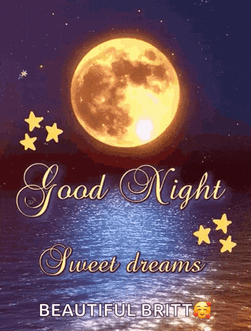 a good night sweet dreams greeting card with a full moon over the ocean
