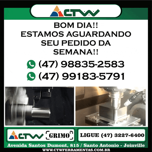 an advertisement for ctw grimo shows a machine cutting a piece of metal