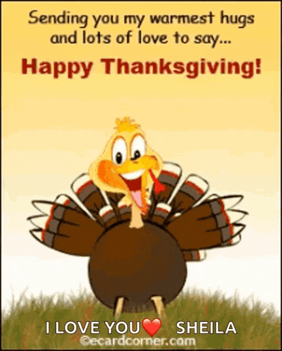 a happy thanksgiving card with a turkey and the words sending you my warmest hugs and lots of love to say happy thanksgiving